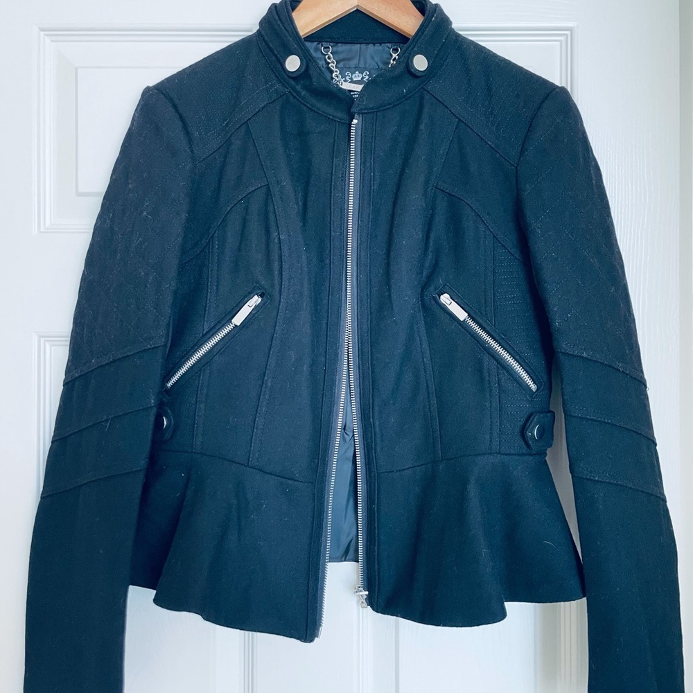 Blanc Noir Peplum Moto Jacket